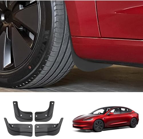 [4 Pezzi] CDEFG Compatibile con Tesla Model 3 2024 2025 2026 Highland Parafanghi Parafango Paraspruzzi Protettiva Protezione Fender per Auto Anteriore + Posteriore ABS Plastica Highland 2026 Accessori