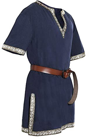 Costume médiéval pour homme - Tunique viking - Chevaliers guerriers - Chemises de Renaissance - Tunique médiévale - Haut à manches courtes - Chemise viking - Déguisement de guerre pour carnaval, O