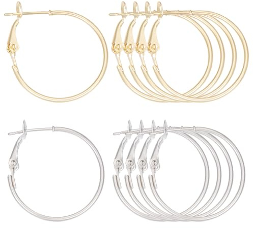 Beebeecraft 1 boîte 24 pièces 2 Couleurs 25mm Boucles d'oreilles Créoles | Laiton Plaqué Or 18 carats et Plaqué Platine Anneau de Boucle d'oreille en Fil de Fer pour Fournitures de Fabrication