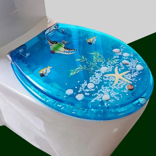 Toilettensitz der 3D-Ocean-Serie, länglicher Toilettensitz, verdickter weicher Toilettensitz aus Kunstharz mit Bezug, leiser, langsam schließender Deckel, schnelle Demontage, einfache Montage, leicht