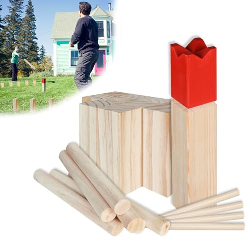 FIVMEN Kubb Spiel Wikingerspiel Holz Wurfspiel Set mit Transporttasche Wikingerschach Gartenspiele Holzspiele Outdoor Spiele Erwachsene Kinder Spielspaß