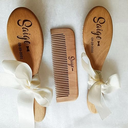 HERSTL Personalisierbare Babybürste，Personalisierbare Babybürste, Baby Haarbürste ， Personalisiert Mit Namen Holz Ziegenhaar Baby Haarbürste,Für Neugeborene,kinder,baby Taufe Geschenke