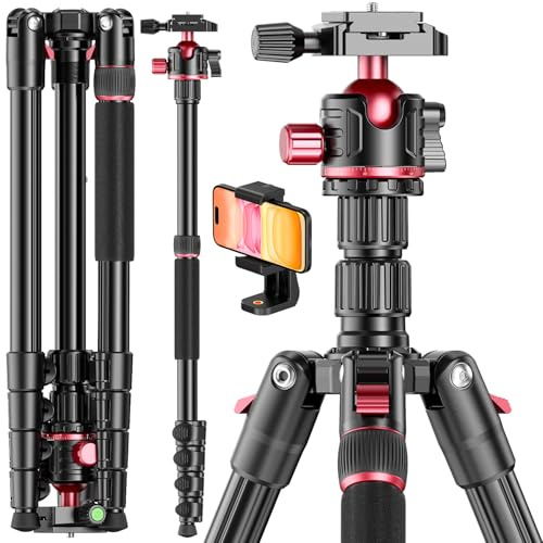 CAMBOFOTO 80“ DSLR Camera Tripod & Monopod, Photography 360 Ball Head | Professional Aluminum Tripod with Carry Bag for Binoculars Laser Telescope (Weight 3.35 Lbs, 15Lbs Load)