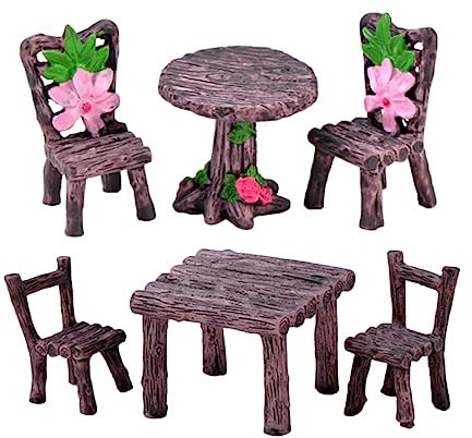Vaguelly 2sätze Miniatur Möbel Aus Langlebigem Resin Kleine Tische Und Stühle Dekoratives Mikro-landschafts Zubehör Für Mini Garten Wichtel Und Puppenhaus Dekoration