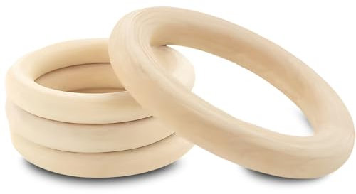 SUJEBKC 4 Stück 8CM Ringe aus Naturholz, Makramee Ringe Holz, Holzringe für Bänder, Holz Serviettenringe, Holzringe Zum Basteln, für Bastelprojekte, Freizeit, Kreative Dekoration, Kreis, Vielseitig
