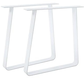 mina concept Tischkufen Flachstahl gebogen – Weiß – Gestell Trapez – Breite unten 70 cm Oben 50 cm, Höhe 72 cm Profil 80 x 8 mm – 2 Stück – TR F 8008 W