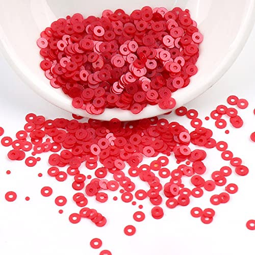 Anevous 4000 Stück Pailletten Basteln, Lose Glänzende Pailletten, Glitzer Pailletten zum Aufnähen Auffädeln für DIY Nähen Kunsthandwerk Herstellung, Hochzeit Dekorative,Rot 4mm