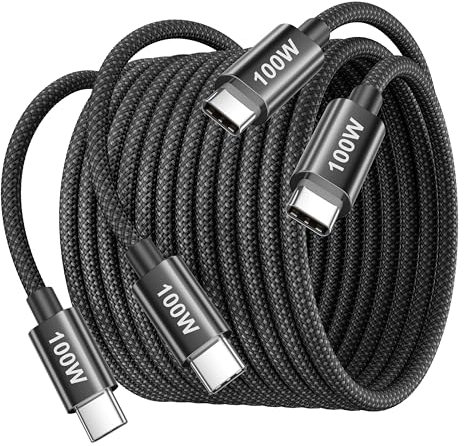 Cavo USB C 100W Type C to Type C 3M (2 Pezzi) - Ricarica Rapida in Nylon per iPhone 16 15 Pro Max/Plus, iPad, MacBook Pro/Air, Samsung S25/S24