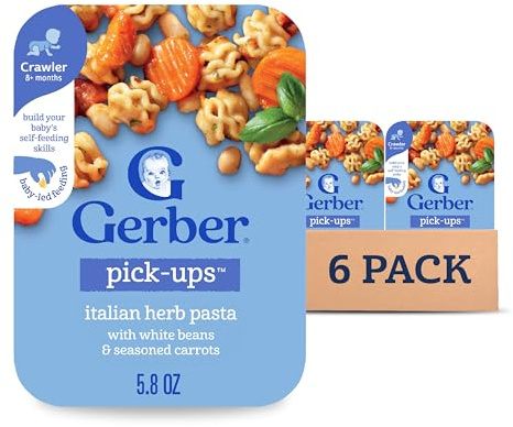 Gerber Baby Food, Stage 3 Food for Babies, Toddlers, Baby Led Feeding, Finger Foods for Babies, Italian Herb Pasta, 6 Pack