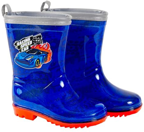 PERLETTI Stivaletti Pioggia Bambino con Macchinina - Stivali Impermeabili Bordo Catarifrangente con Suola Antiscivolo - Scarponcini Fango Neve Bimbo Scuola Materna - Cool Kids (Racing Car, 26/27 EU)