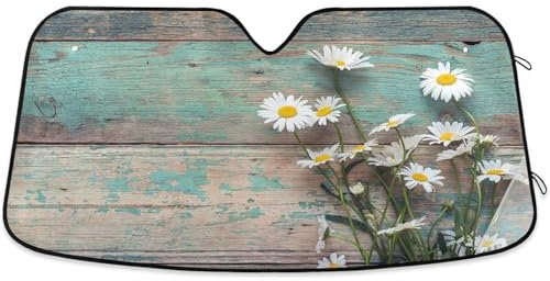 Frontscheibenabdeckung Gänseblümchen Alte Bretter Shabby Lack Holz Blumen Windschutzscheibenabdeckung Faltbar Auto Windschutzscheiben Abdeckung Universal Autoscheibenabdeckung Für Truck SUV S