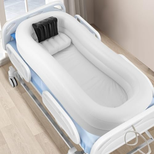 Vasca da Bagno Gonfiabile per Anziani, Pazienti e Mobilità Ridotta, Uso Domestico/Ospedaliero, 220x100x38 cm, PVC Pieghevole con Pompa Elettrica, 2 Cuscini, Sacca Acqua e Doccia