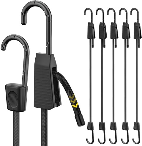 Rugtol Spanngummi mit Haken Verstellbar, 6er Set Expander 60 cm Schwarz, 100% Latex Gummispanner mit Stahlhaken und kratzfester Kunststoffbeschichtung für Sonnensegel, Tarpaulins, Outdoor Allzweck