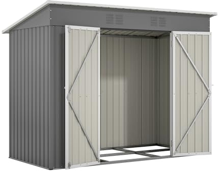 Metall Gerätehaus, Doppeltür, Belüftungsöffnungen, Grau