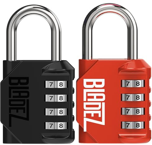 Bladez Combination Padlock with Code, Heavy Duty 4 Digit Pad Locks with Code, Weatherproof & Rust Resistant Locker Padlocks for Gym, School, Shed, Toolbox, Storage & Gate Pack of 2 Black & Red