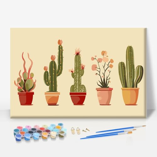 Paint by Numbers for Adults with Frame - Cactus Plants 8x12 Inch