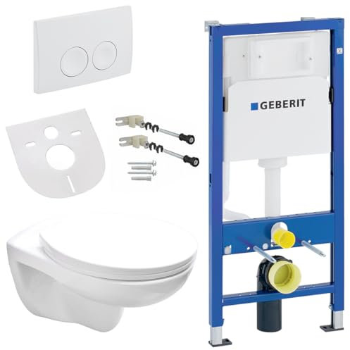 Belvit Wand WC Set Weiß spülrandlos Rimless mit Softclose Sitz und Geberit UP100 Vorwandelement Keramik Tiefspüler