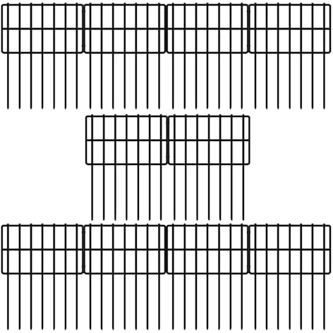 10 Pack Garden Fence Panels - No Digging Animal Barrier with 1.5 Gap, Black Metal Dog & Rabbit Proof Decorative Outdoor Fence for Landscape, Patio - 10ft Long x 13in Tall.