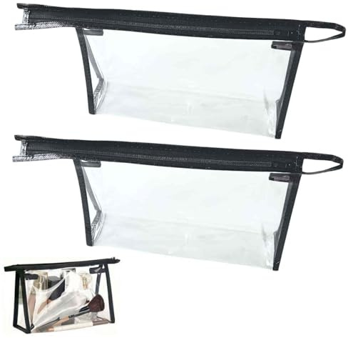 2 PCS Kulturbeutel Transparent, wasserdichte PVC Kosmetiktasche für Handgepäck, Erfüllt EU- und TSA-Richtlinien, 1 Liter Volumen, Lederverstärkung für Langlebigkeit, Ideal für Reisen