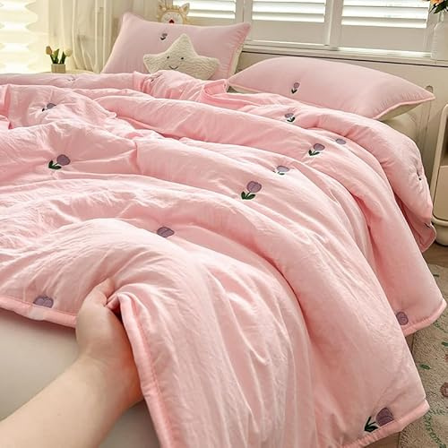 Odot Trapunta Estiva Letto Singolo Matrimoniale Una Piazza e Mezza, Fiori Trapunta Leggera Matrimoniale Piumino Estivo Traspirante e Morbido Coperta Copriletto Trapuntato (Rosa,100x150cm)