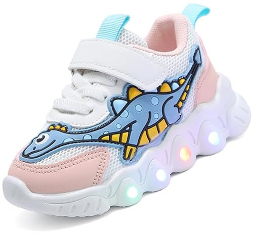 LCVibecx LED Leuchtschuhe Kinder mit Dinosauriermuster, Blinkende Turnschuhe Leichte Sportschuhe 21-30 EU Jungen Mädchen(Rosa,23 EU)