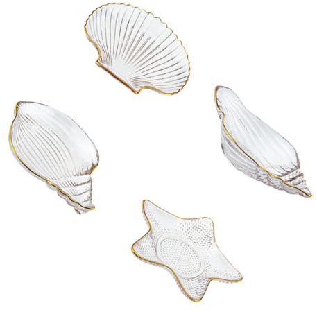 minkissy 4pièces Plateau De Service à Fruits Et Bijoux Verre Transparent Et Doré Lot De Assiettes Multifonctionnelles Pour Et Rangement