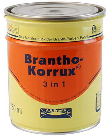 Brantho Korrux 3 in 1 0,75 l, RAL Kubota-Rot, Rostschutzfarbe Primer Lack