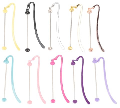 Jenngaoo Marque-page Métal Personnalisable avec Crochet Pendentif, Chaîne en Acier Inoxydable Livret Vide pour Perles Artisanat Créatif, 10 Pièces pour Bijoux x et Décoration