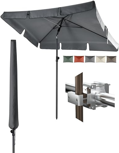 4smile Sonnenschirm Balkon mit Halterung 200 × 125cm, 3-in-1 SET, Anthrazit | Balkonschirm rechteckig mit UV50+-Schutz, inkl. Sonnenschirmhalter Balkongeländer + Schirmhülle – passend für Terrasse