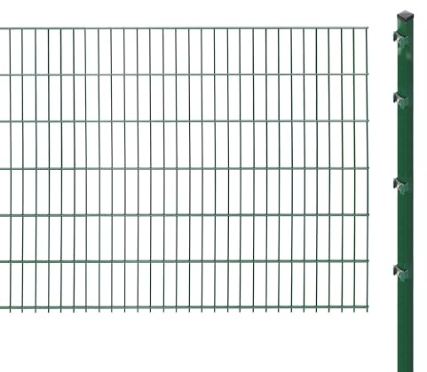 Doppelstabmattenzaun inkl. Pfosten zum Einbetonieren (Höhe: 123 cm, Länge: 26 m) | Doppelstabmatten in Grün | UV- und witterungsbeständig