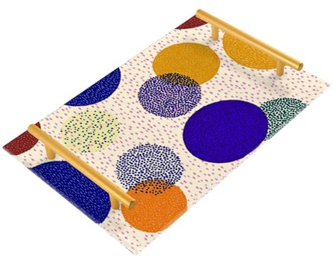 Plateau de bar rond coloré à pois avec poignées dorées pour bijoux, parfum pour lit, bandeja para el café