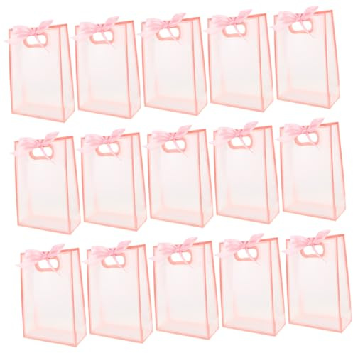 VERDANVERSE 15 Stück Teiliges Transparente Wiederverwendbare Geschenkbeutel mit Schleifen Frosted Faltbar Leichte Party-geschenktüten für Hochzeit Geburtstag Valentinstag Nachhaltige