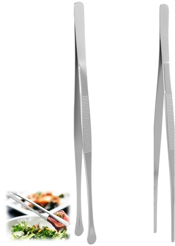 2 PCS 12 Inch Cooking Tweezers, Kitchen Tweezers Tongs Extra-Long, Stainless Steel Precision Food Grade Cooking, Kitchen Plating Tools for Serving, Roasting, Barbecue, Sushi, Frying, Baking, Sauteing