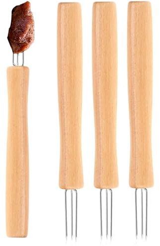 Soporte para mazorcas de maíz, utensilios de cocina de 3 dientes con mango de madera, 4 asas para mazorcas de maíz, para jardín, barbacoa, camping, asado y