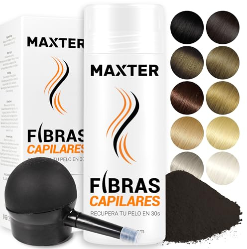 Maxter Streuhaar zur Haarverdichtung DUNKELBRAUN + Spray Applikator - Haarpuder gegen Kaschierung von Haarausfall - Haarpuder Männer und Frauen - Mikrofaser in Pulverform - Hair Fiber