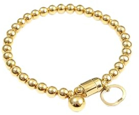 Stainless Steel Fashion Bracelets 18k Gold Plated Chain Mini Beaded Stretch Bracelet with Charm and Ball Pendant, Gold or Silver Tone, Best Gifts for Women Girls