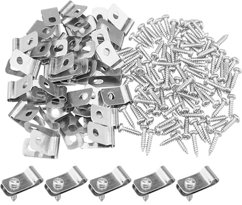 VOSAREA 100 Clips pour Clôture Rigide en Aluminium Argenté avec Vis, Fixation Facile et Légère pour Panneaux de Clôture et Cages pour Animaux