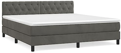 HFXHIJXQ Boxspringbett 160x200 Dunkelgrau Samt mit Matratze und Topper Höhenverstellbares Kopfteil Modernes Schlafsofa Design für Schlafzimmer Gästezimmer