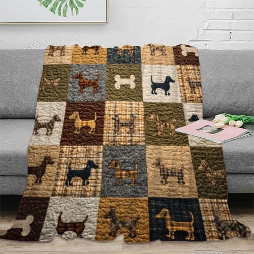 NAOFEKUID Coperta Patchwork Bassotto 3D Printing Microfibra Decorazione Divano Plaid Cane per Adulti Giovani 70×80(180x200cm)
