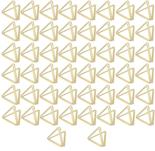 50 Stueck Tischkartenhalter Gold Dreieck Hochzeit Party Buero Karten | Fotohalter Klammern, Menuekartenhalter praktisch, Tischnummern Fest, poliert elegante Optik, einfache Handhabung