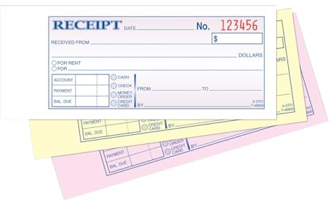 Adams Money/Rent Receipt Book, Carbonless, 3-Part, 2-3/4 x 7-3/16 Inches, 50 Sets per Book (TC2701)