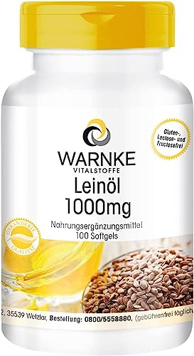 Leinöl Kapseln - 100 Softgels - Pflanzliches Omega 3-6-9 - hochdosiert - Flaxseed Oil 1000mg | Warnke Vitalstoffe - Deutsche Apothekenqualität