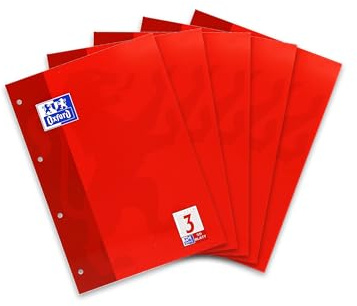 Oxford Arbeitsblätter-Block A4 liniert, 50 Blatt, Lineatur 3 (3. Klasse), rot, 5 Stück