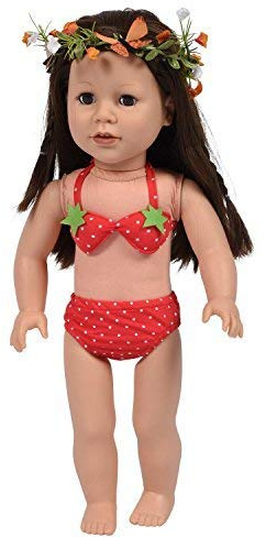 The New York Doll Collection Niedliches Polka Dot Erdbeere Bikini Set Badeanzugkleid für Mode Mädchen Puppen - Puppen Badekleidung - Passt 18 Zoll / 46cm Puppen - Puppenzubehör
