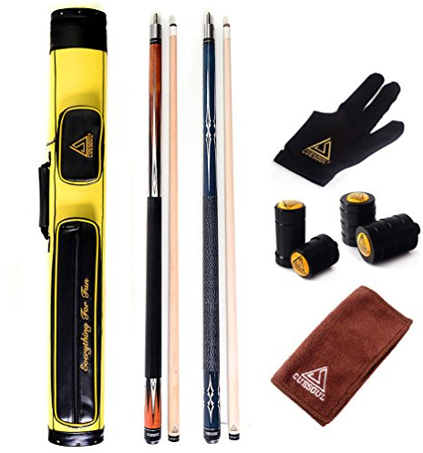 CUESOUL Set of House Bar Pool Cue Sticks Combo - 2 Cue Sticks Packed in 2x2 Hard Pool Cue Case E103