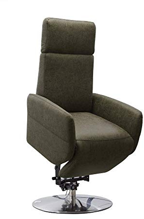 Cavadore TV-Sessel Cobra / Fernsehsessel mit 2 E-Motoren, Akku und Aufstehhilfe / Relaxfunktion, Liegefunktion / Ergonomie S / 71 x 108 x 82 / Lederoptik Olive