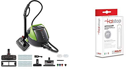 Polti Vaporetto PRO95_Turbo Flexi Pulitore a Vapore 5 Bar, Spazzola Vaporflexi, Made in Italy, 1100 W, 1.3 Litri, Verde & Kalstop PAEU0094 Anticalcare per Apparecchi a Caldaia