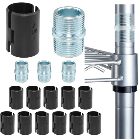 SDTC Tech 12 Pairs Wire Shelf Clips (1ID X 1.7H) and 4 Pcs Pole Butt Connectors (0.91OD X 1.28H) for 1 Inch / 25.4 mm Post - Shelf Lock Clips Shelving Sleeves Replacements for Wire Shelving System