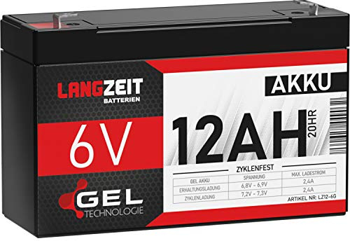 LANGZEIT Batteria 6V 12Ah GEL al Piombo Ricaricabile Sigillata – per UPS, auto e moto elettriche per bambini, Backup, Allarmi e Sistemi di Videosorveglianza, giocattoli elettrici sostituisce 10Ah AGM