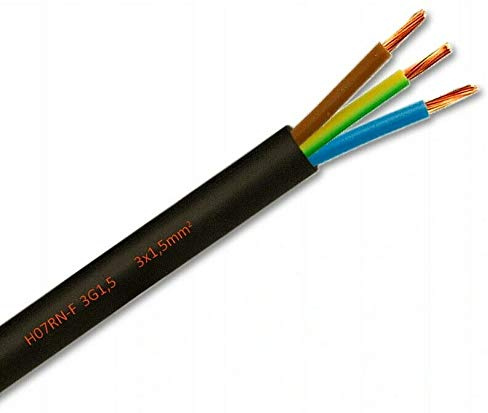 H07RN-F 3G1,5 3x1,5mm² Schwere Gummischlauchleitung Gummikabel Elektrokabel Baustellenkabel Gummileitung Schwarz (50 m)